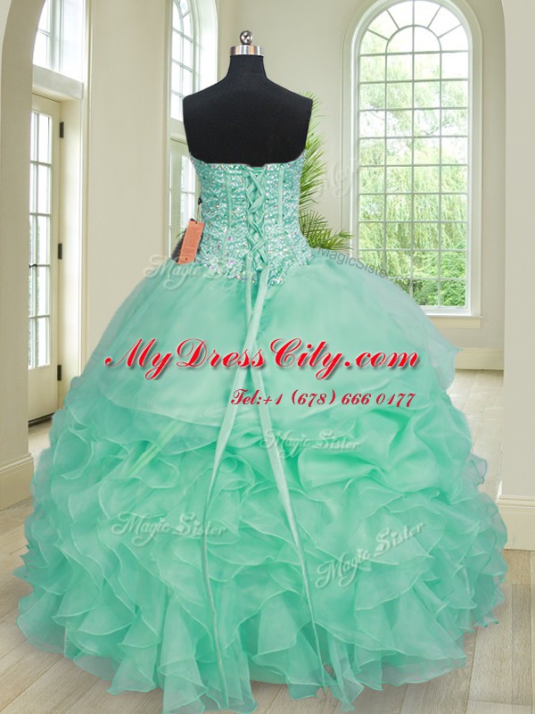 Three Piece Turquoise Quinceanera Dresses Military Ball and Sweet 16 and Quinceanera and For with Beading and Ruffles Sweetheart Sleeveless Lace Up