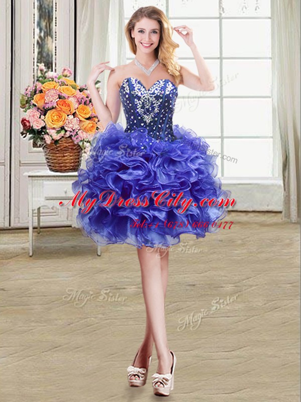 Three Piece Royal Blue Lace Up Sweet 16 Quinceanera Dress Beading and Ruffles Sleeveless Floor Length