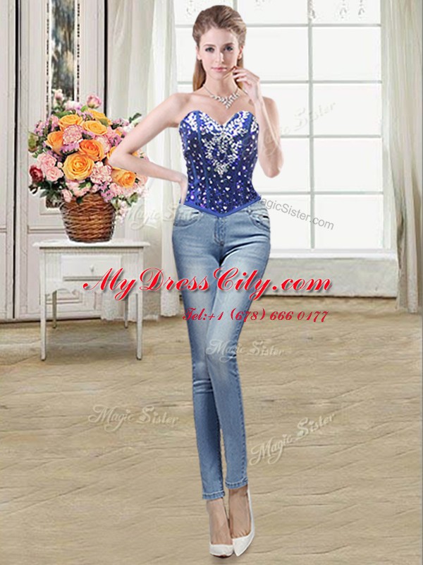 Three Piece Royal Blue Lace Up Sweet 16 Quinceanera Dress Beading and Ruffles Sleeveless Floor Length