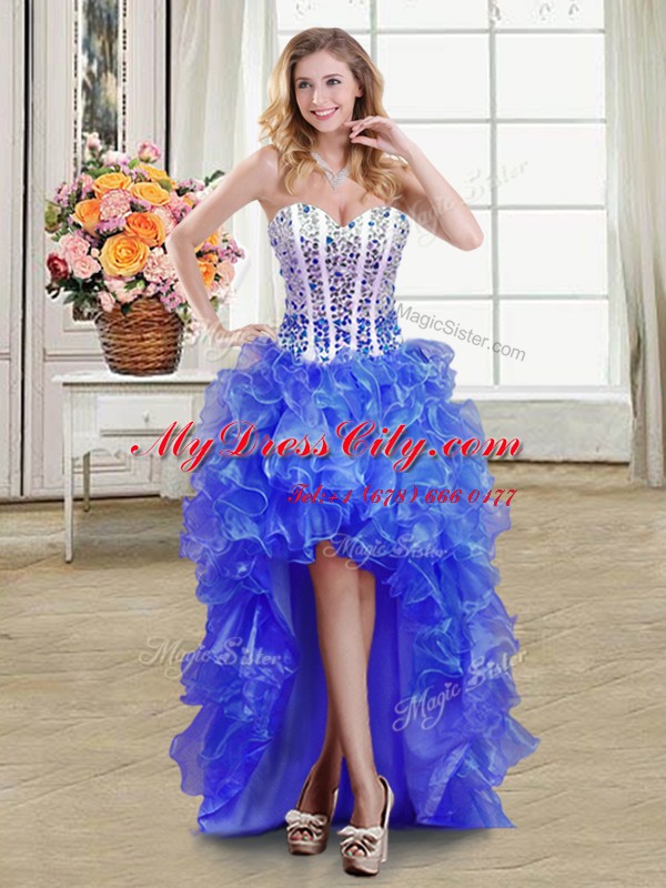 Superior Four Piece Sleeveless Lace Up Floor Length Beading and Ruffles 15th Birthday Dress