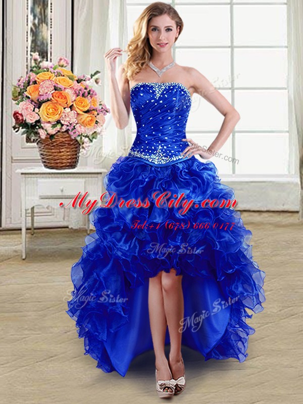 Cheap Four Piece Royal Blue Sweet 16 Quinceanera Dress Military Ball and Sweet 16 and Quinceanera and For with Beading and Ruffles Strapless Sleeveless Lace Up