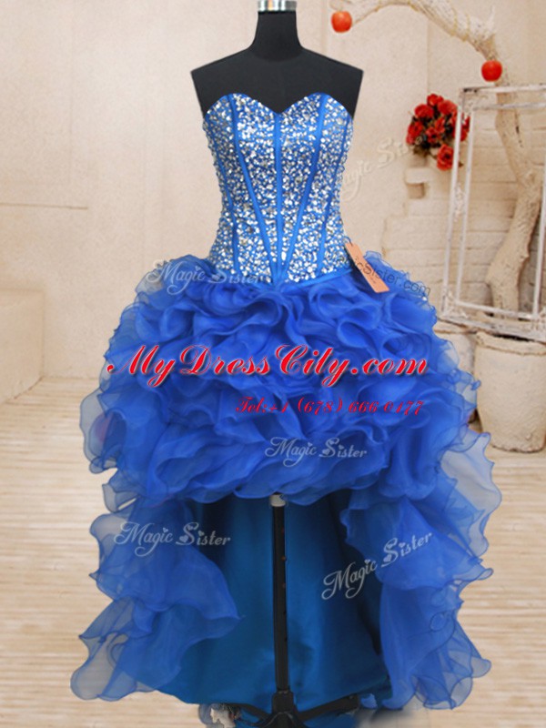 Spectacular Four Piece Sleeveless Lace Up Floor Length Beading and Ruffles Ball Gown Prom Dress