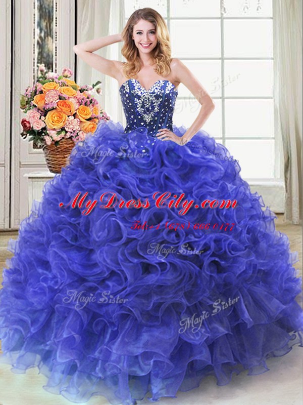 Sleeveless Beading and Ruffles Lace Up Quinceanera Gowns