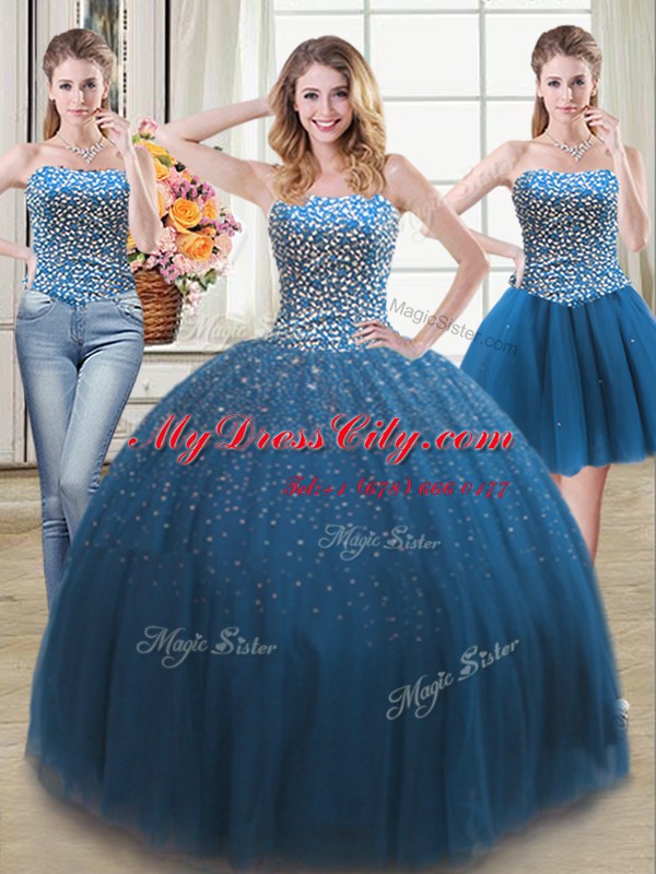 Three Piece Teal Sleeveless Beading Quinceanera Gown with Jacket