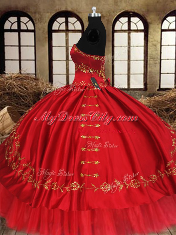 Floor Length Wine Red Sweet 16 Dress Organza and Taffeta Sleeveless Beading and Embroidery