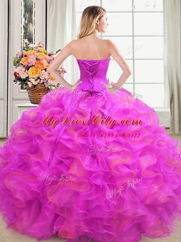 High Class Sleeveless Floor Length Beading and Ruffles Lace Up Vestidos de Quinceanera with Multi-color