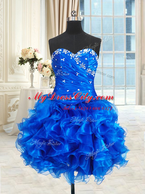 Four Piece Floor Length Ball Gowns Sleeveless Royal Blue Quince Ball Gowns Lace Up