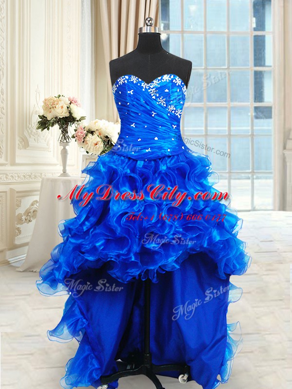 Four Piece Floor Length Ball Gowns Sleeveless Royal Blue Quince Ball Gowns Lace Up