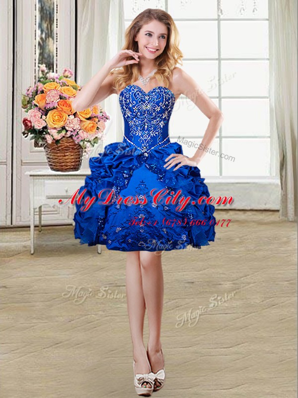 Four Piece Pick Ups Royal Blue Sleeveless Organza and Taffeta Lace Up Quinceanera Dresses for Military Ball and Sweet 16 and Quinceanera