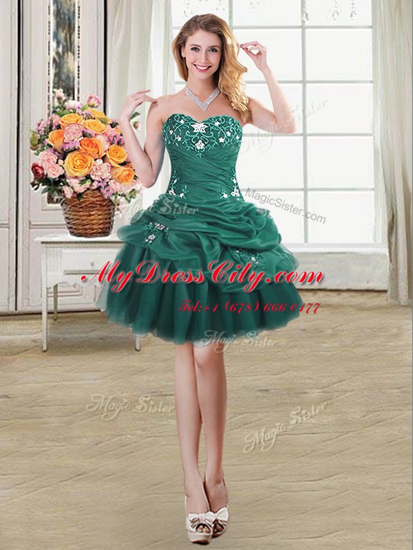 Four Piece Pick Ups Dark Green Sleeveless Organza Lace Up Quinceanera Dress for Military Ball and Sweet 16 and Quinceanera