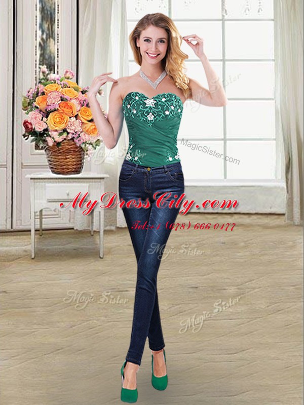 Four Piece Pick Ups Dark Green Sleeveless Organza Lace Up Quinceanera Dress for Military Ball and Sweet 16 and Quinceanera