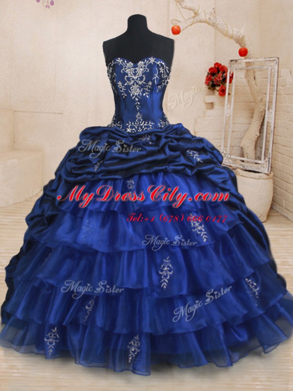 Custom Made Four Piece Sleeveless Brush Train Lace Up With Train Beading and Ruffled Layers and Pick Ups Sweet 16 Dresses