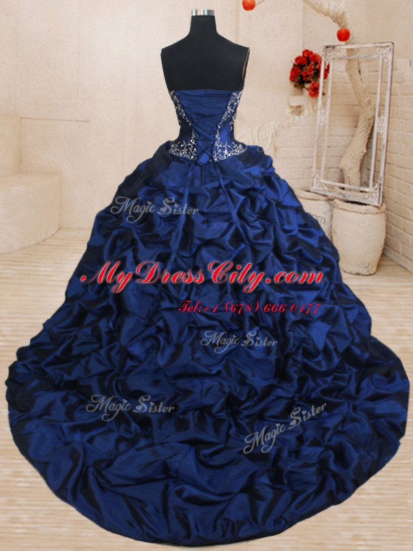 Custom Made Four Piece Sleeveless Brush Train Lace Up With Train Beading and Ruffled Layers and Pick Ups Sweet 16 Dresses