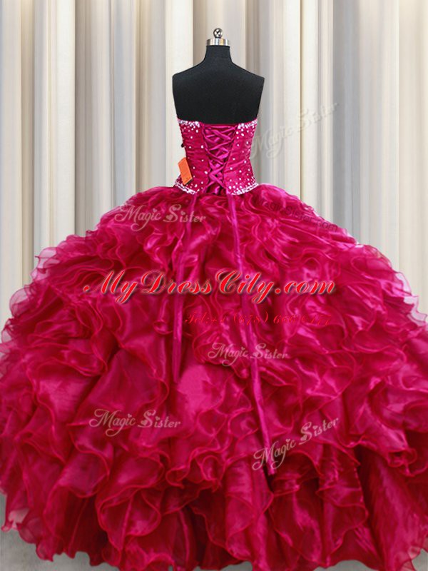 Sleeveless Lace Up Floor Length Beading and Ruffles Ball Gown Prom Dress