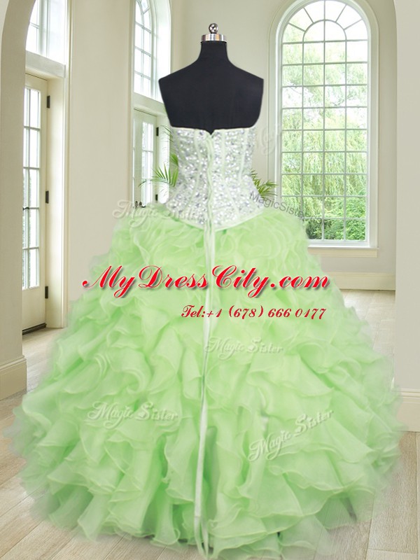 Eye-catching Four Piece Yellow Green 15 Quinceanera Dress Military Ball and Sweet 16 and Quinceanera and For with Beading and Ruffles Sweetheart Sleeveless Lace Up