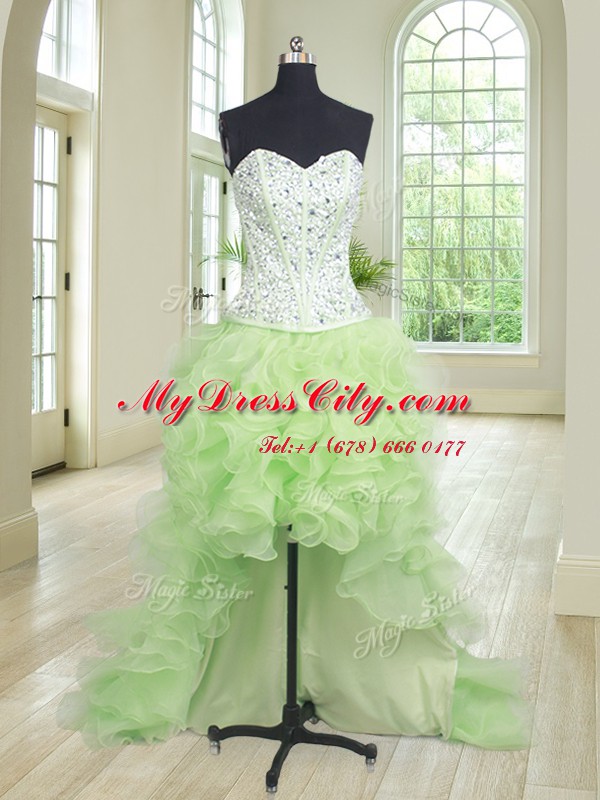 Eye-catching Four Piece Yellow Green 15 Quinceanera Dress Military Ball and Sweet 16 and Quinceanera and For with Beading and Ruffles Sweetheart Sleeveless Lace Up