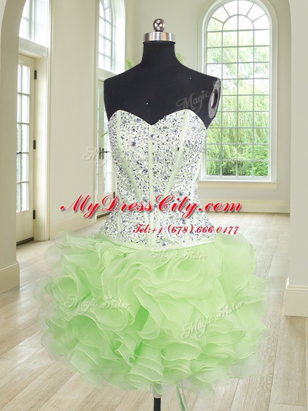 Eye-catching Four Piece Yellow Green 15 Quinceanera Dress Military Ball and Sweet 16 and Quinceanera and For with Beading and Ruffles Sweetheart Sleeveless Lace Up