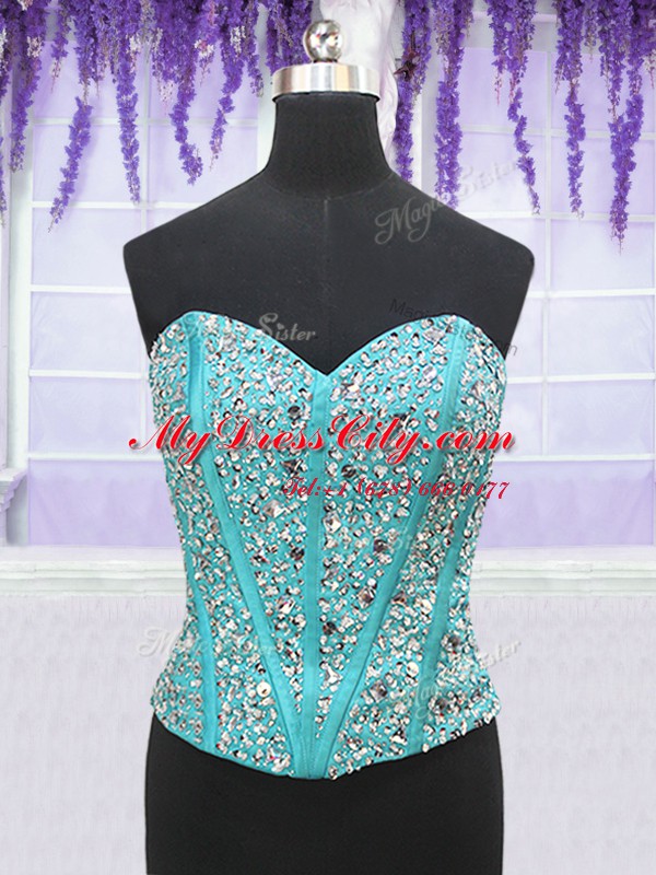 Stunning Four Piece Aqua Blue Lace Up Quinceanera Dress Beading and Ruffles Sleeveless Floor Length