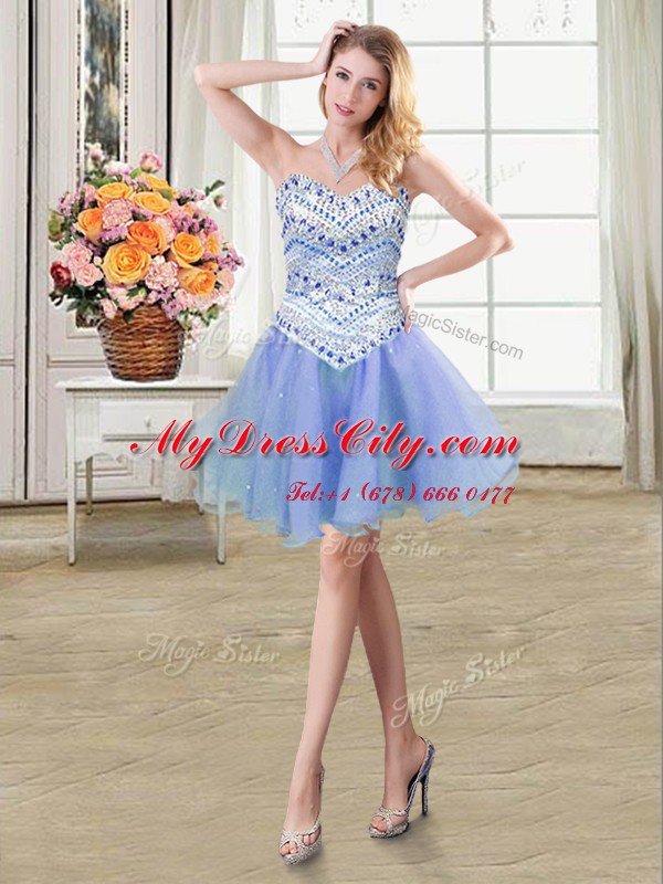 High Class Four Piece Sleeveless Tulle Floor Length Lace Up Vestidos de Quinceanera in Light Blue with Beading