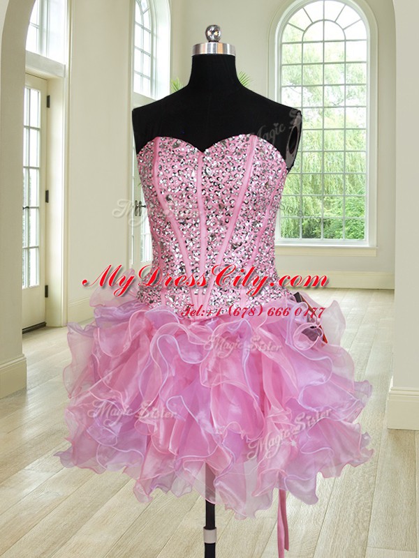 Four Piece Multi-color Ball Gowns Sweetheart Sleeveless Organza Floor Length Lace Up Beading and Ruffles Quinceanera Gowns