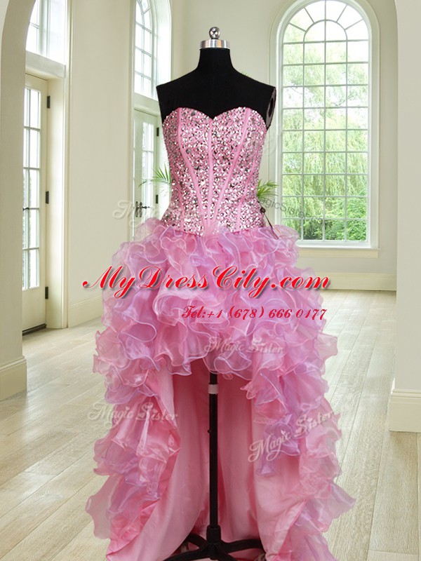 Four Piece Multi-color Ball Gowns Sweetheart Sleeveless Organza Floor Length Lace Up Beading and Ruffles Quinceanera Gowns