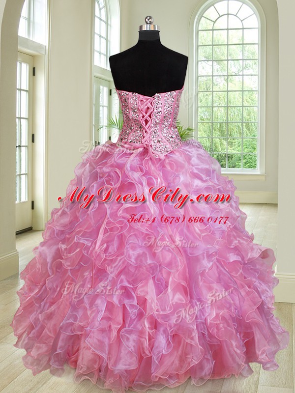 Four Piece Multi-color Ball Gowns Sweetheart Sleeveless Organza Floor Length Lace Up Beading and Ruffles Quinceanera Gowns