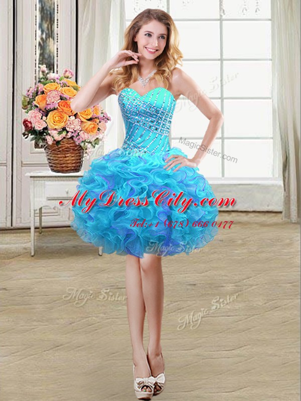 Four Piece Multi-color Ball Gowns Beading and Ruffles Quinceanera Dress Lace Up Organza Sleeveless Floor Length