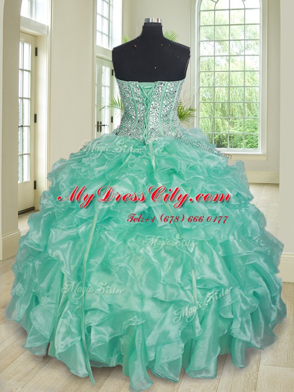 Edgy Three Piece Apple Green Sweetheart Lace Up Beading and Ruffles Vestidos de Quinceanera Sleeveless