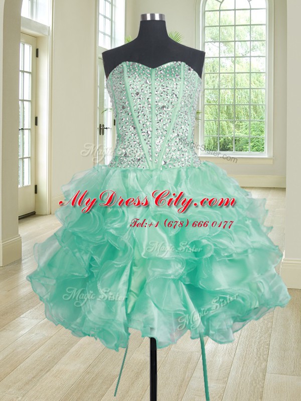 Edgy Three Piece Apple Green Sweetheart Lace Up Beading and Ruffles Vestidos de Quinceanera Sleeveless