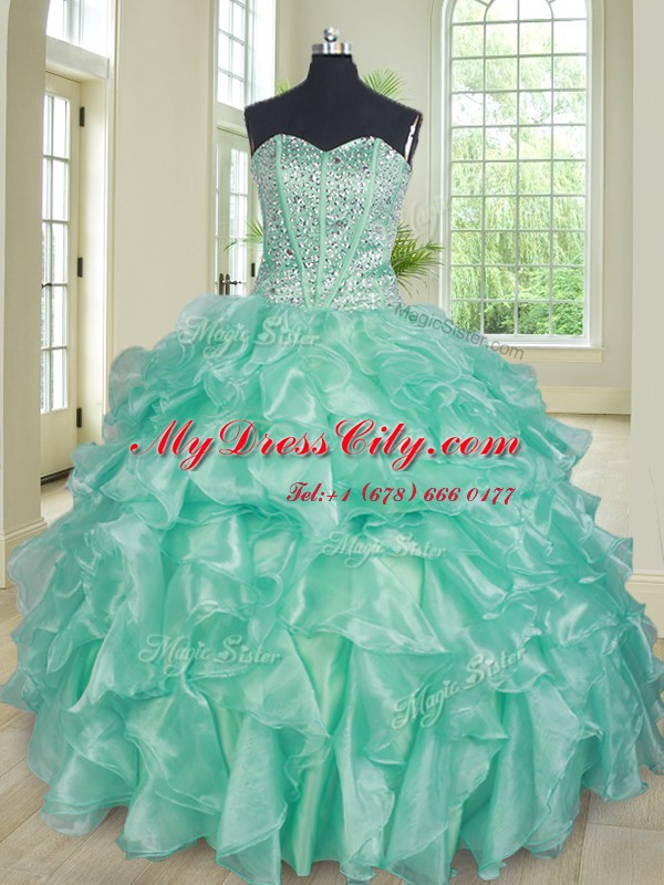 Edgy Three Piece Apple Green Sweetheart Lace Up Beading and Ruffles Vestidos de Quinceanera Sleeveless