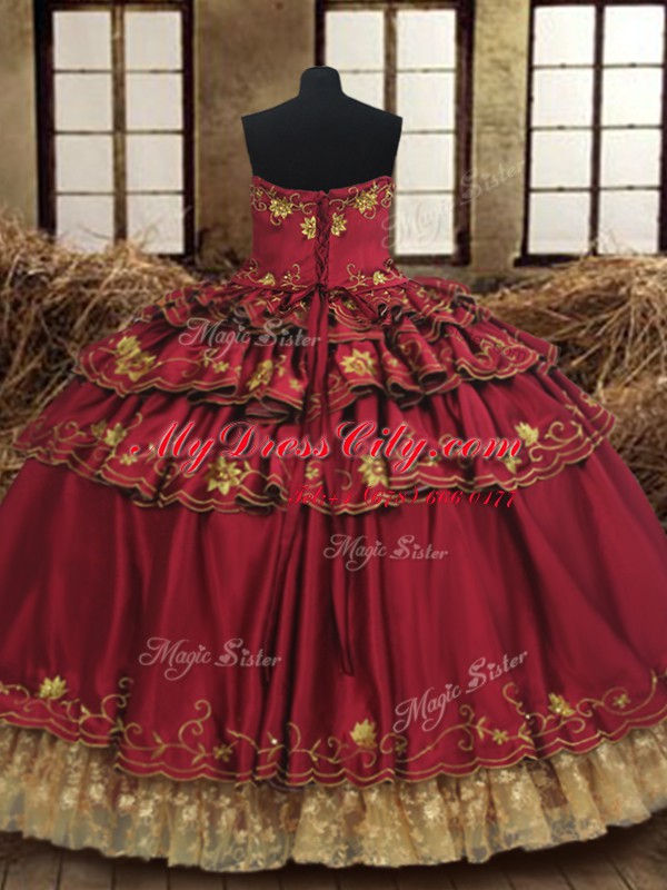 Luxurious Ruffled Sweetheart Sleeveless Lace Up 15 Quinceanera Dress Wine Red Taffeta and Lace