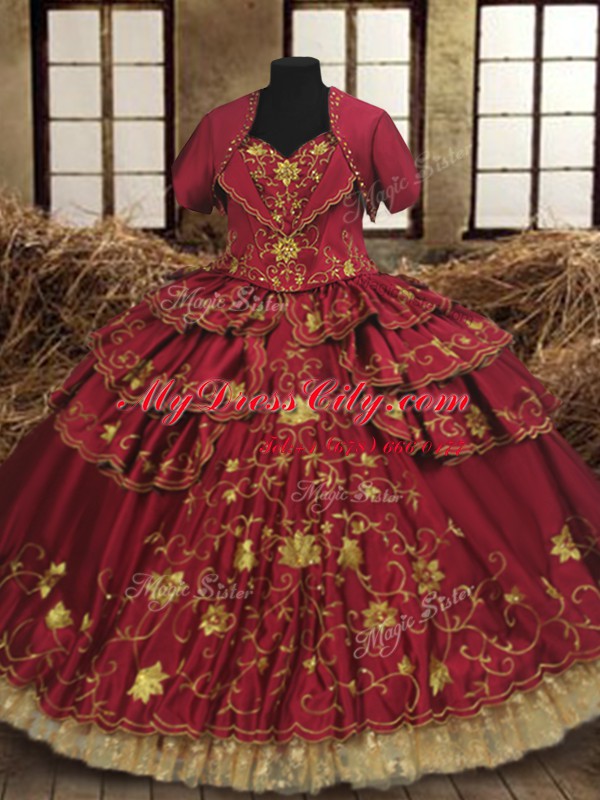 Luxurious Ruffled Sweetheart Sleeveless Lace Up 15 Quinceanera Dress Wine Red Taffeta and Lace