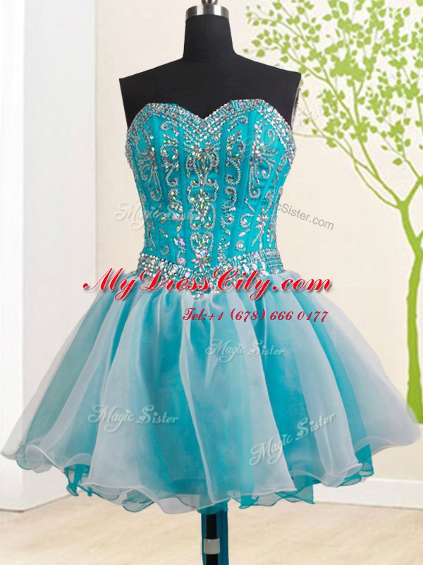 Custom Made Three Piece Beading and Ruffles Quinceanera Dress White Lace Up Sleeveless Brush Train