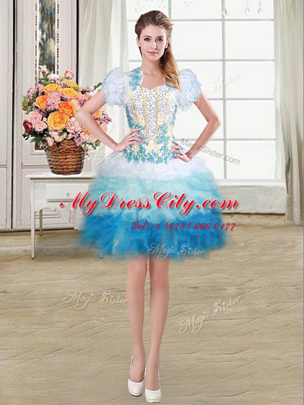 Cute Four Piece Sweetheart Sleeveless Lace Up Quinceanera Gown Multi-color Organza