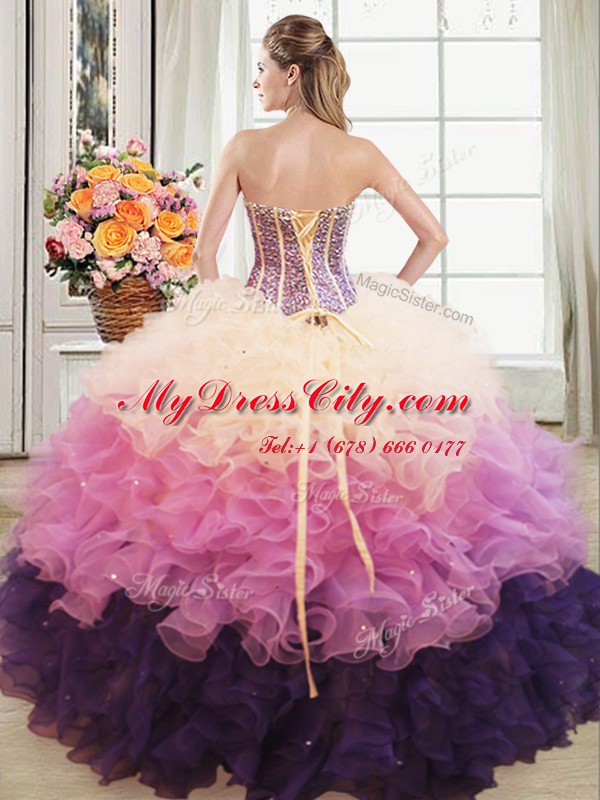 Multi-color Ball Gowns Beading and Ruffles Sweet 16 Dresses Lace Up Organza Sleeveless Floor Length