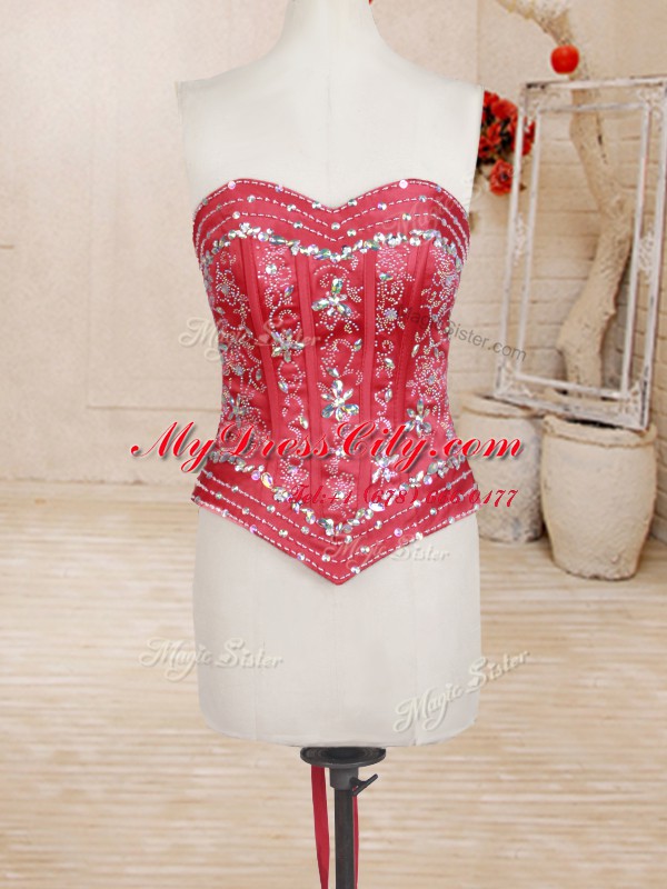 Custom Fit Four Piece Red Sweetheart Neckline Beading and Ruffles Quinceanera Gown Sleeveless Lace Up