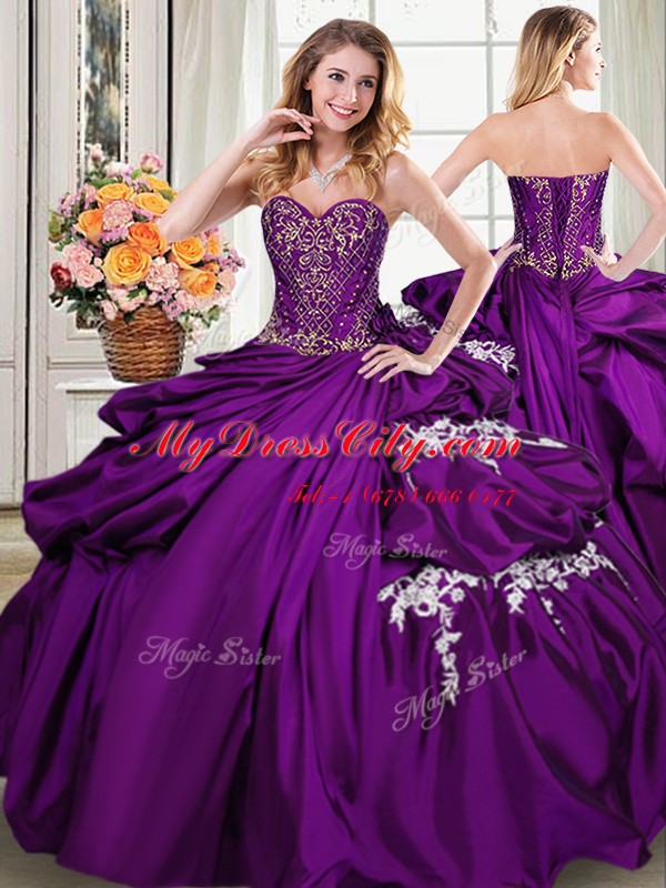 Romantic Pick Ups Ball Gowns Vestidos de Quinceanera Purple Sweetheart Taffeta Sleeveless Floor Length Lace Up