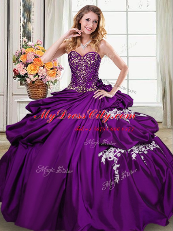 Romantic Pick Ups Ball Gowns Vestidos de Quinceanera Purple Sweetheart Taffeta Sleeveless Floor Length Lace Up