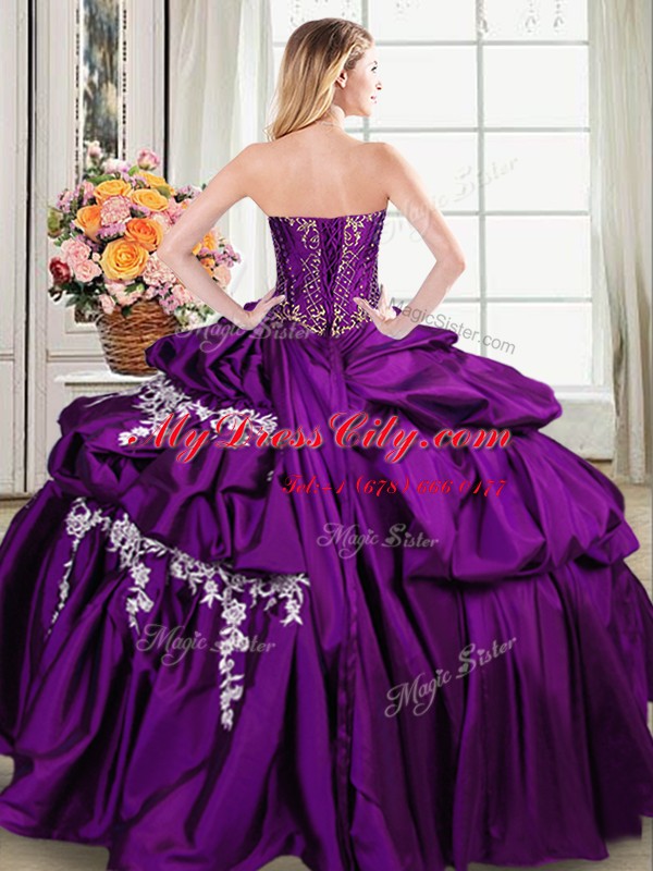 Romantic Pick Ups Ball Gowns Vestidos de Quinceanera Purple Sweetheart Taffeta Sleeveless Floor Length Lace Up