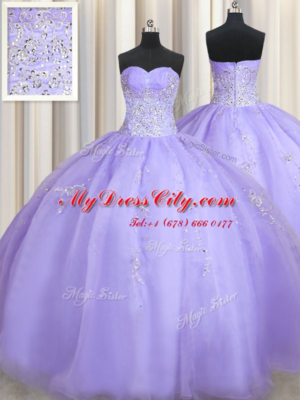 Simple Lavender Zipper Sweetheart Beading Quinceanera Gown Organza Sleeveless