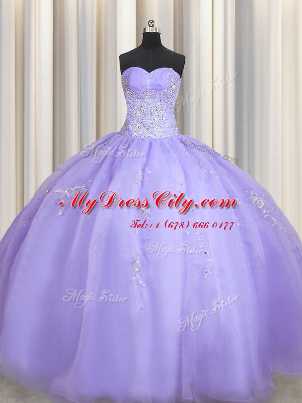 Simple Lavender Zipper Sweetheart Beading Quinceanera Gown Organza Sleeveless