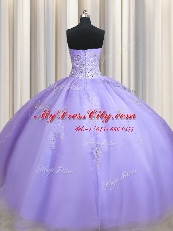 Simple Lavender Zipper Sweetheart Beading Quinceanera Gown Organza Sleeveless