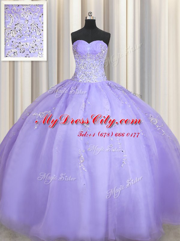 Simple Lavender Zipper Sweetheart Beading Quinceanera Gown Organza Sleeveless