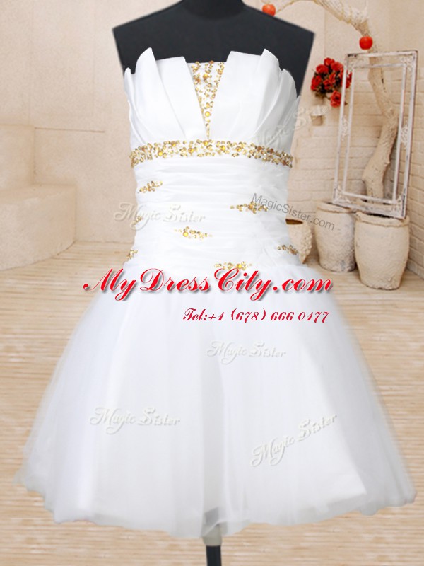 Hot Sale Three Piece Strapless Sleeveless Sweet 16 Dresses Floor Length Beading and Pick Ups White Taffeta and Tulle