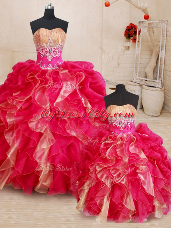 Glorious Organza Sleeveless Floor Length Sweet 16 Quinceanera Dress and Beading and Ruffles