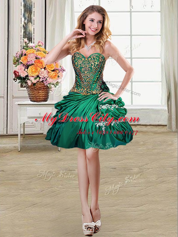 Luxury Four Piece Dark Green Sweetheart Lace Up Beading and Appliques and Pick Ups Sweet 16 Dress Sleeveless