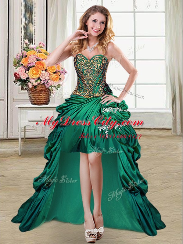 Luxury Four Piece Dark Green Sweetheart Lace Up Beading and Appliques and Pick Ups Sweet 16 Dress Sleeveless