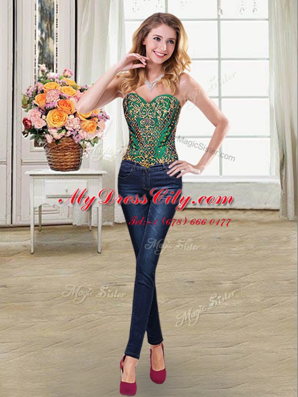 Luxury Four Piece Dark Green Sweetheart Lace Up Beading and Appliques and Pick Ups Sweet 16 Dress Sleeveless