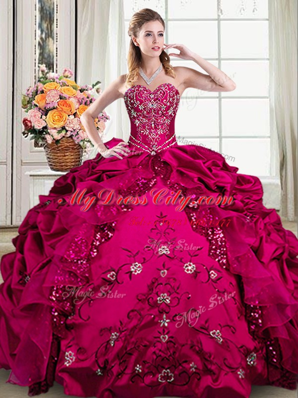 Sweetheart Sleeveless Organza and Taffeta Quinceanera Dress Beading and Embroidery and Pick Ups Lace Up