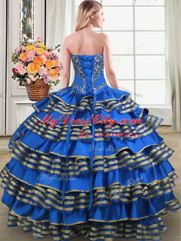 Sleeveless Beading and Embroidery and Ruffled Layers Lace Up Sweet 16 Dress